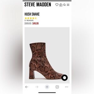 Steve Madden NEW Women’s Hush Zipper Ankle Boots Size 6 - Snake
